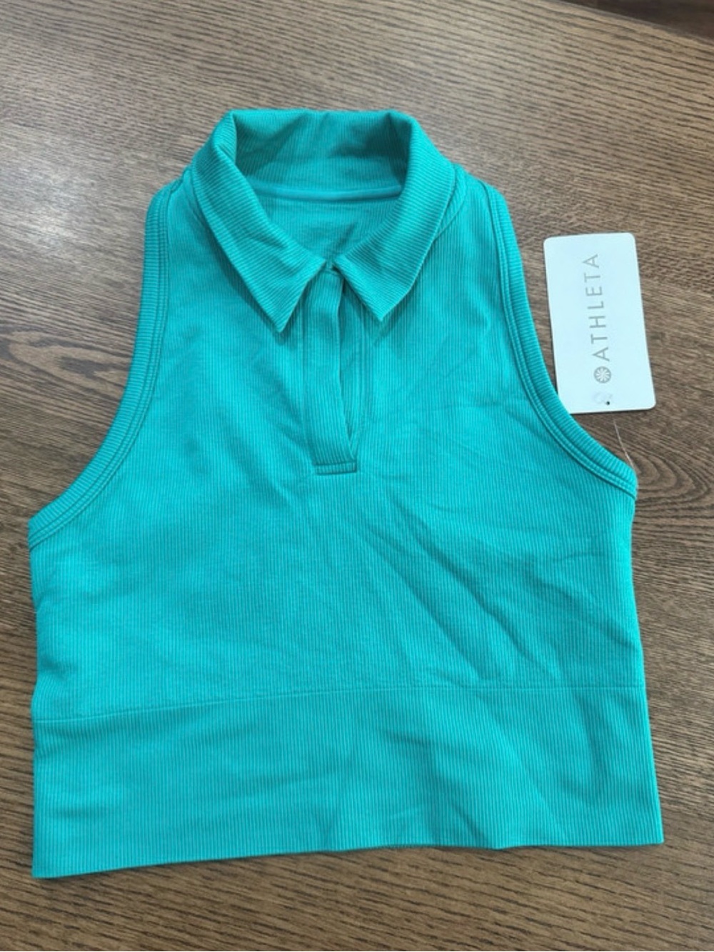 Athleta Teal Ribbed Sleeveless Polo Crop